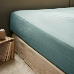 Drap Housse|EMINZA Drap housse gaze de coton (160 x 200 cm) Gaïa Bleu canard