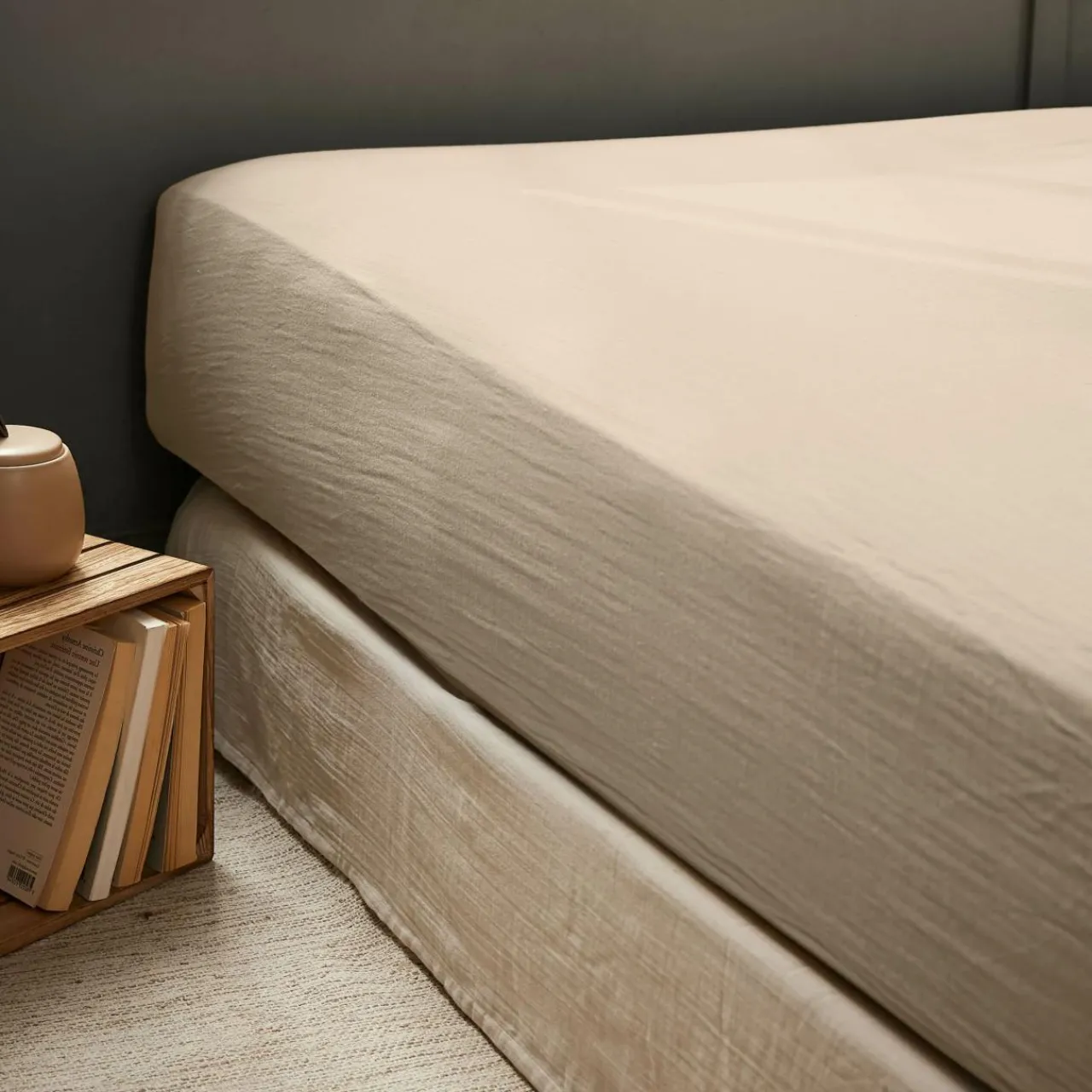 Drap Housse|EMINZA Drap housse gaze de coton (140 x 190 cm) Gaïa Ficelle