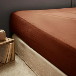 Drap Housse|EMINZA Drap housse gaze de coton (140 x 190 cm) Gaïa Terracotta
