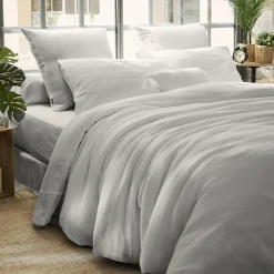 Drap Housse|EMINZA Drap housse gaze de coton (140 x 200 cm) Gaïa Gris nuage Gris clair