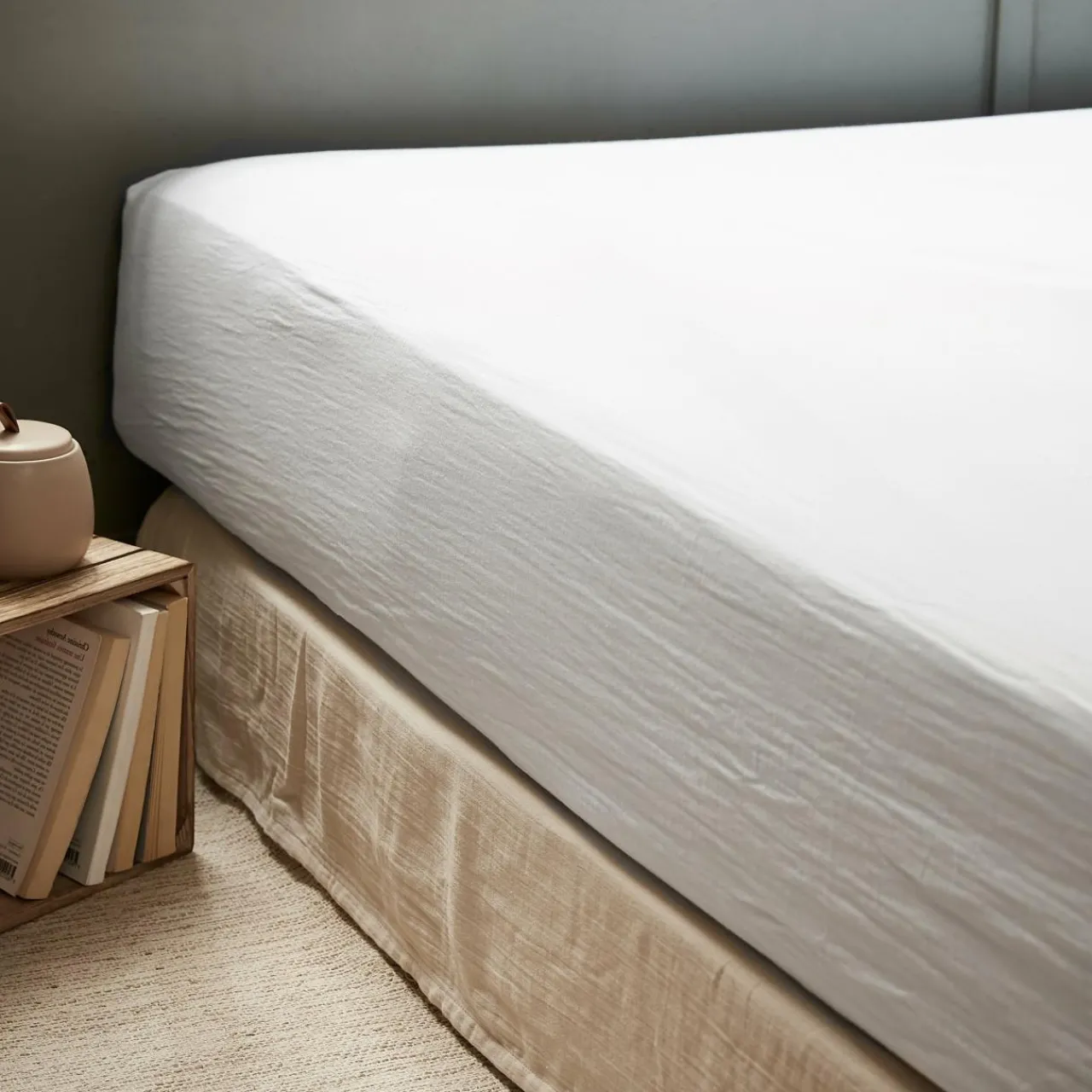 Drap Housse|EMINZA Drap housse gaze de coton (140 x 190 cm) Gaïa chantilly Blanc