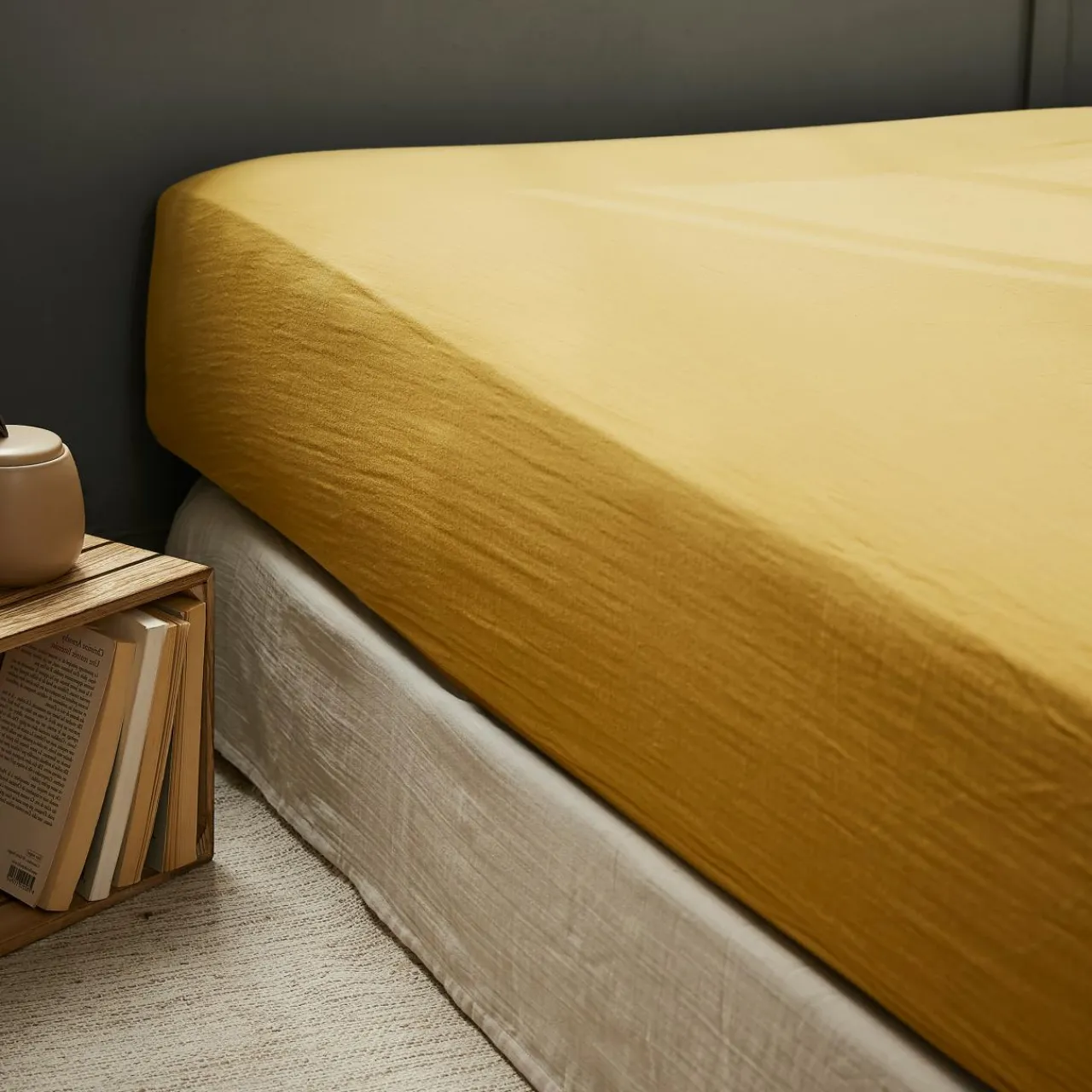 Drap Housse|EMINZA Drap housse gaze de coton (160 x 200 cm) Gaïa Jaune safran