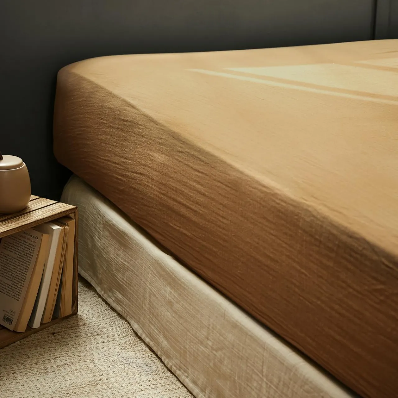 Drap Housse|EMINZA Drap housse gaze de coton (90 x 200 cm) Gaïa Camel