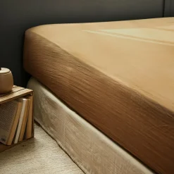 Drap Housse|EMINZA Drap housse gaze de coton (160 x 200 cm) Gaïa Camel