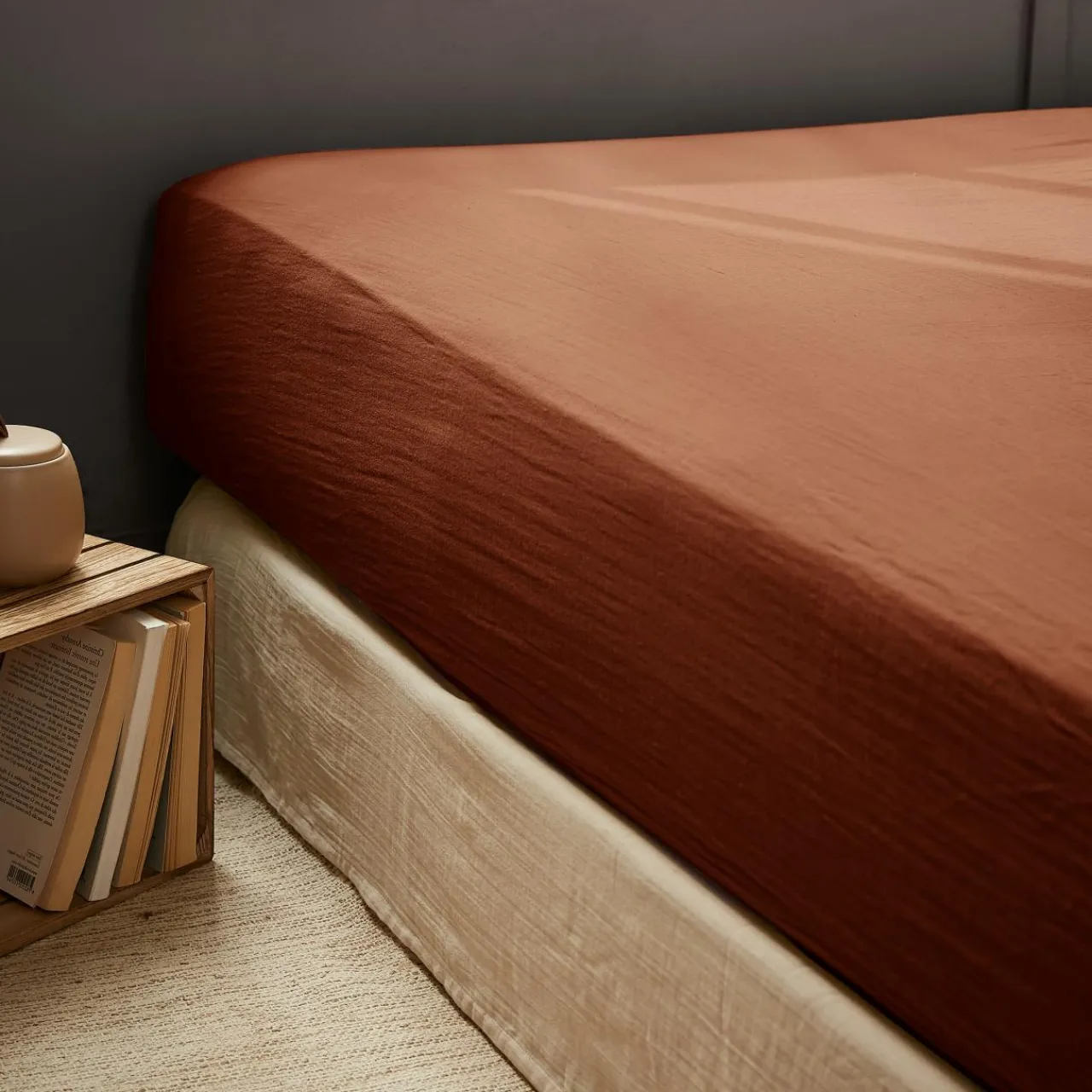 Drap Housse|EMINZA Drap housse gaze de coton (160 x 200 cm) Gaïa Terracotta