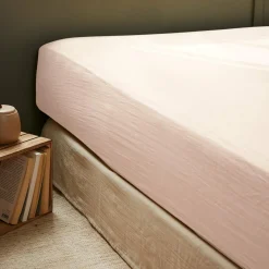 Drap Housse|EMINZA Drap housse gaze de coton (160 x 200 cm) Gaïa Rose poudré