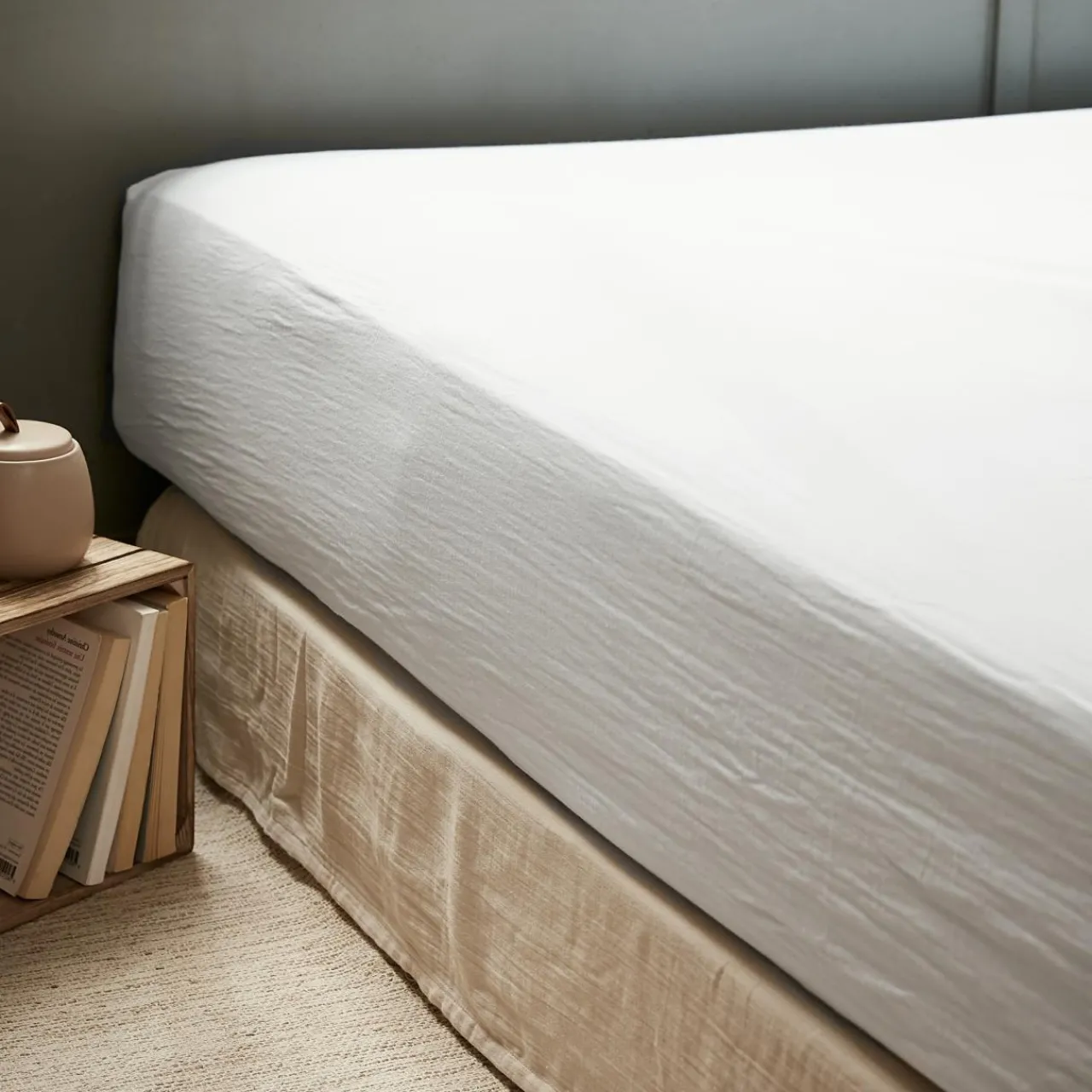 Drap Housse|EMINZA Drap housse gaze de coton (200 x 200 cm) Gaïa chantilly Blanc