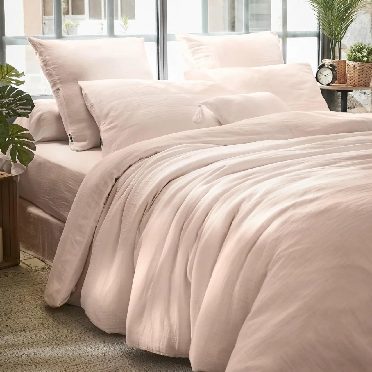 Drap Housse|EMINZA Drap housse gaze de coton (140 x 200 cm) Gaïa Rose poudré