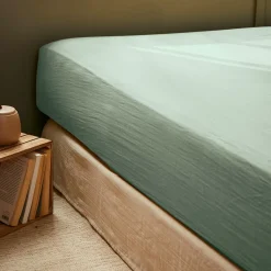 Drap Housse|EMINZA Drap housse gaze de coton (180 x 200 cm) Gaïa Vert Eucalyptus