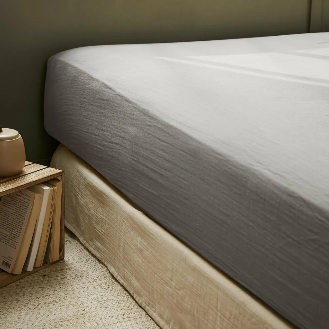 Drap Housse|EMINZA Drap housse gaze de coton (140 x 200 cm) Gaïa Gris granit Gris foncé