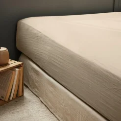 Drap Housse|EMINZA Drap housse gaze de coton (90 x 200 cm) Gaïa Ficelle