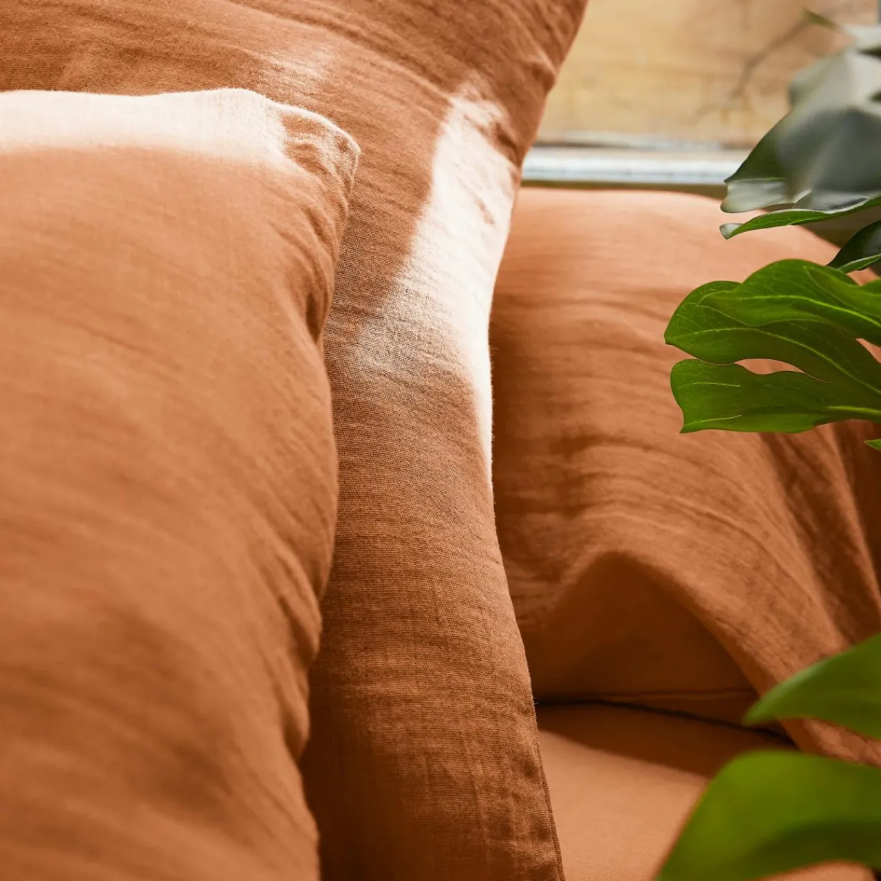 Drap Housse|EMINZA Drap housse gaze de coton (180 x 200 cm) Gaïa Abricot