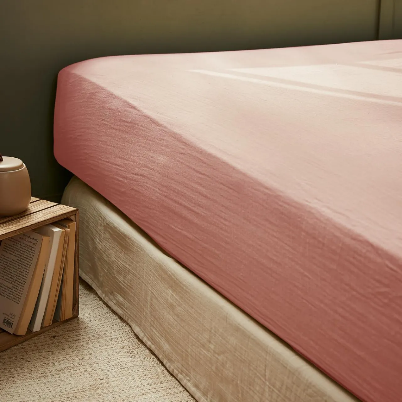 Drap Housse|EMINZA Drap housse gaze de coton (140 x 190 cm) Gaïa Rose Pêche