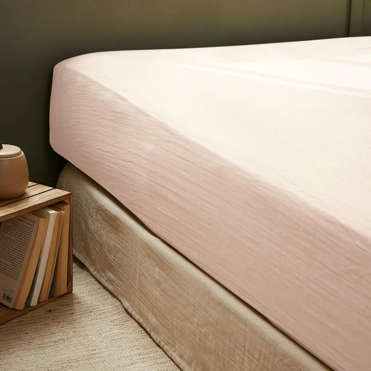 Drap Housse|EMINZA Drap housse gaze de coton (90 x 190 cm) Gaïa Rose poudré