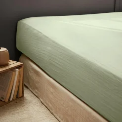Drap Housse|EMINZA Drap housse gaze de coton (140 x 200 cm) Gaïa Vert tilleul