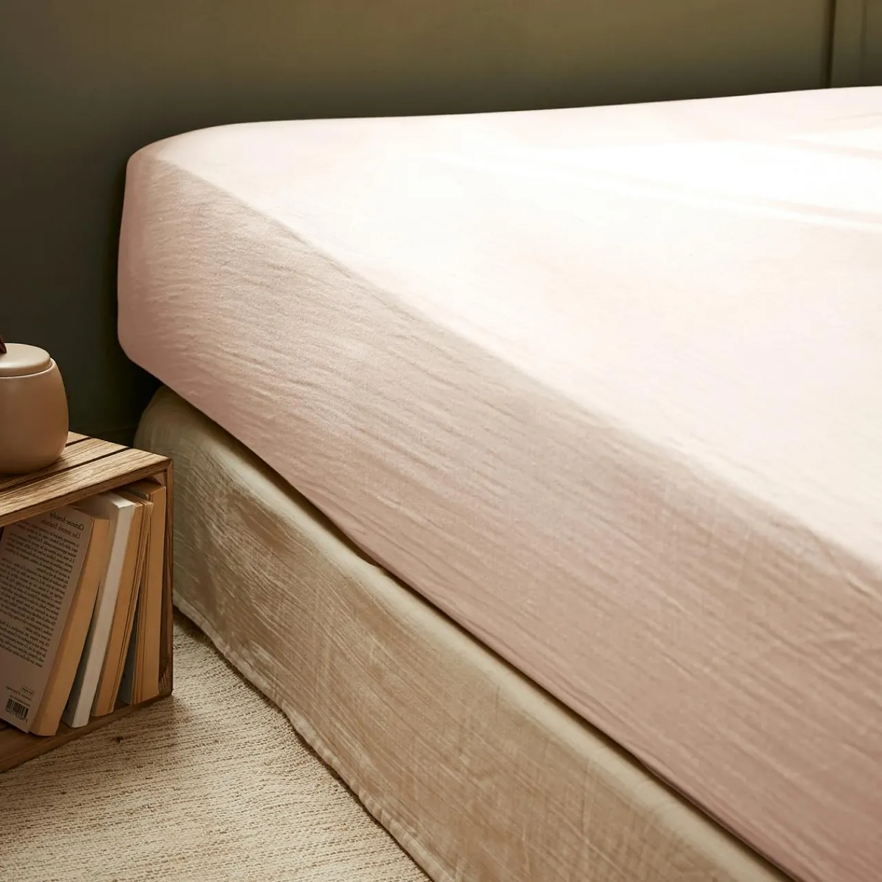 Drap Housse|EMINZA Drap housse gaze de coton (90 x 200 cm) Gaïa Rose poudré