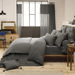 Drap Housse|EMINZA Drap housse gaze de coton (160 x 200 cm) Gaïa Gris granit Gris foncé