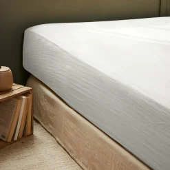 Drap Housse|EMINZA Drap housse gaze de coton (160 x 200 cm) Gaïa Gris nuage Gris clair