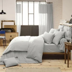 Drap Housse|EMINZA Drap housse gaze de coton (160 x 200 cm) Gaïa Gris nuage Gris clair