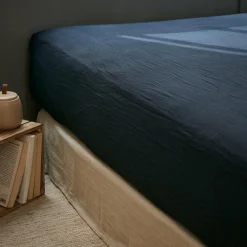 Drap Housse|EMINZA Drap housse gaze de coton (90 x 190 cm) Gaïa Bleu nuit