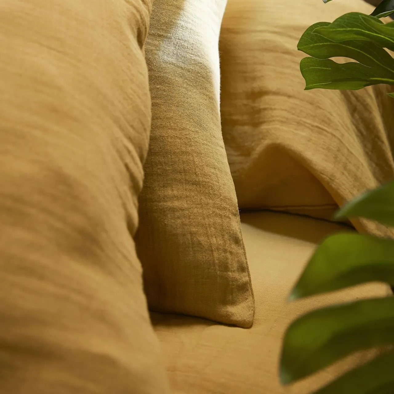 Drap Housse|EMINZA Drap housse gaze de coton (140 x 190 cm) Gaïa Jaune safran