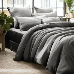 Drap Housse|EMINZA Drap housse gaze de coton (90 x 200 cm) Gaïa Gris granit Gris foncé