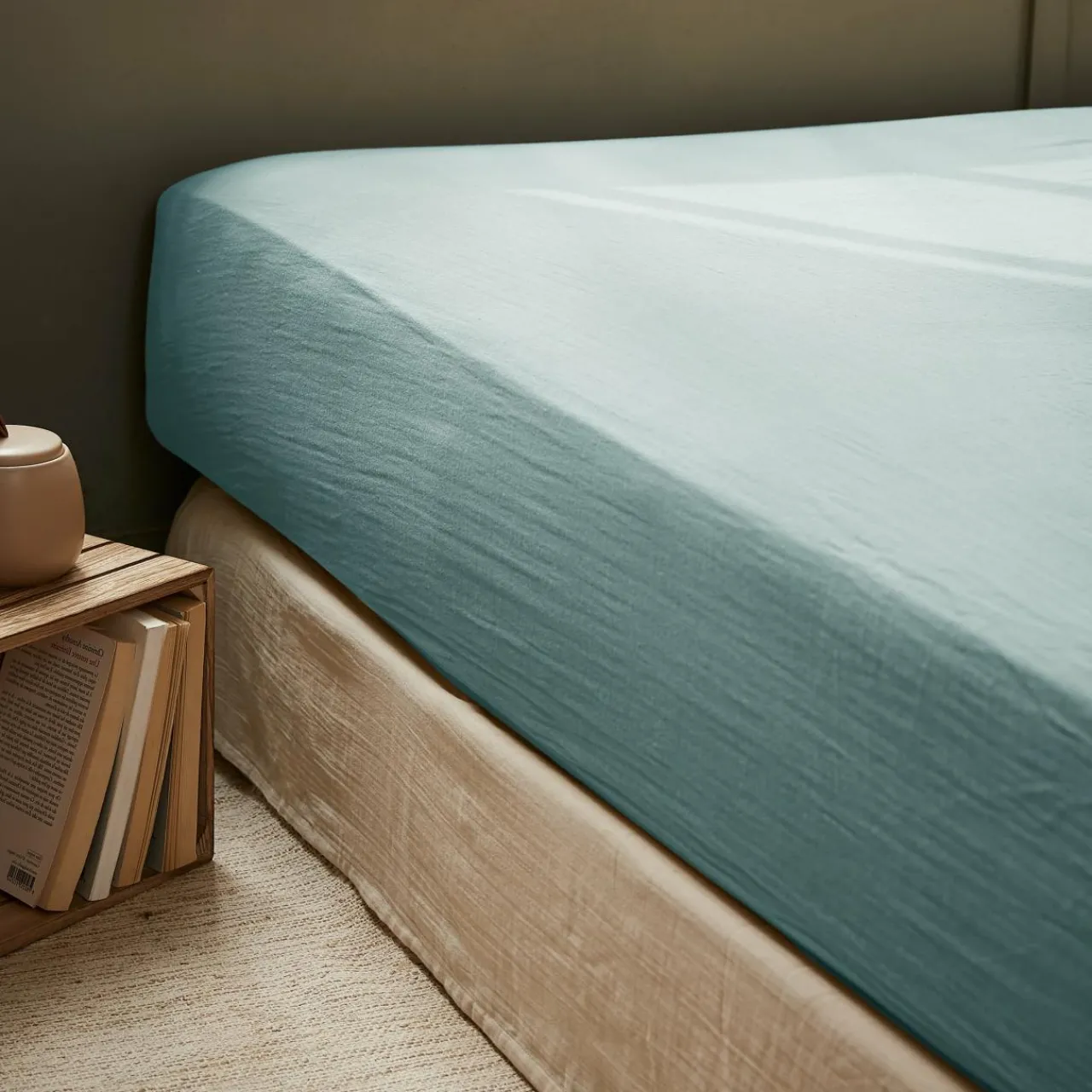 Drap Housse|EMINZA Drap housse gaze de coton (180 x 200 cm) Gaïa Bleu canard