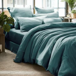 Drap Housse|EMINZA Drap housse gaze de coton (180 x 200 cm) Gaïa Bleu canard