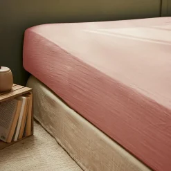Drap Housse|EMINZA Drap housse gaze de coton (200 x 200 cm) Gaïa Rose Pêche