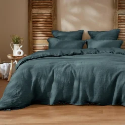 Drap Housse|EMINZA Drap housse lin lavé (160 x 200 cm) Louise Gris ardoise