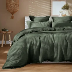 Drap Housse|EMINZA Drap housse lin lavé (180 x 200 cm) Louise Vert romarin