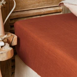 Drap Housse|EMINZA Drap housse lin lavé (180 x 200 cm) Louise Terracotta