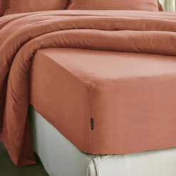 Drap Housse|EMINZA Drap housse lyocell Tencel™ lavé (140 x 200 cm) Olivia Terracotta
