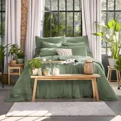 Drap Housse|EMINZA Drap housse lyocell Tencel™ lavé (160 x 200 cm) Olivia Vert romarin