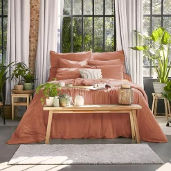 Drap Housse|EMINZA Drap housse lyocell Tencel™ lavé (200 x 200 cm) Olivia Terracotta