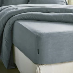 Drap Housse|EMINZA Drap housse lyocell Tencel™ lavé (200 x 200 cm) Olivia stone Bleu
