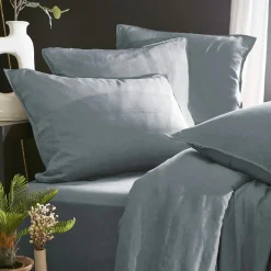 Drap Housse|EMINZA Drap housse lyocell Tencel™ lavé (200 x 200 cm) Olivia stone Bleu