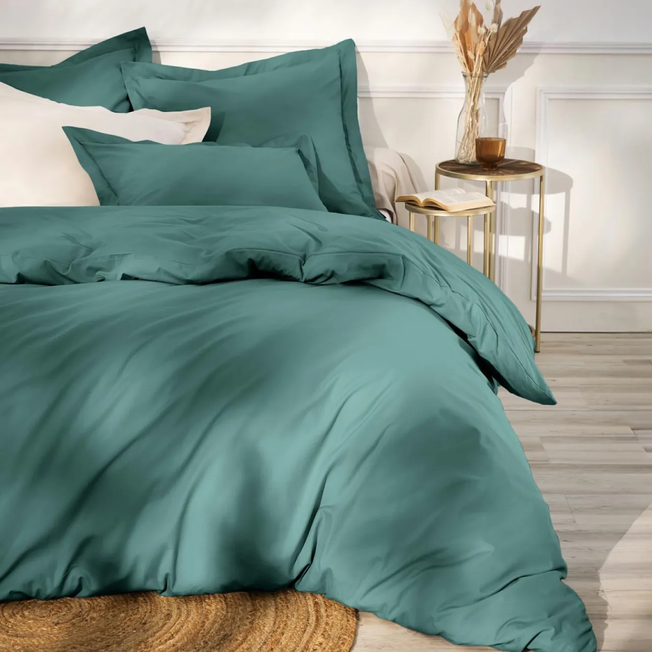 Drap Housse|EMINZA Drap housse percale de coton (90 x 190 cm) Cali Bleu canard