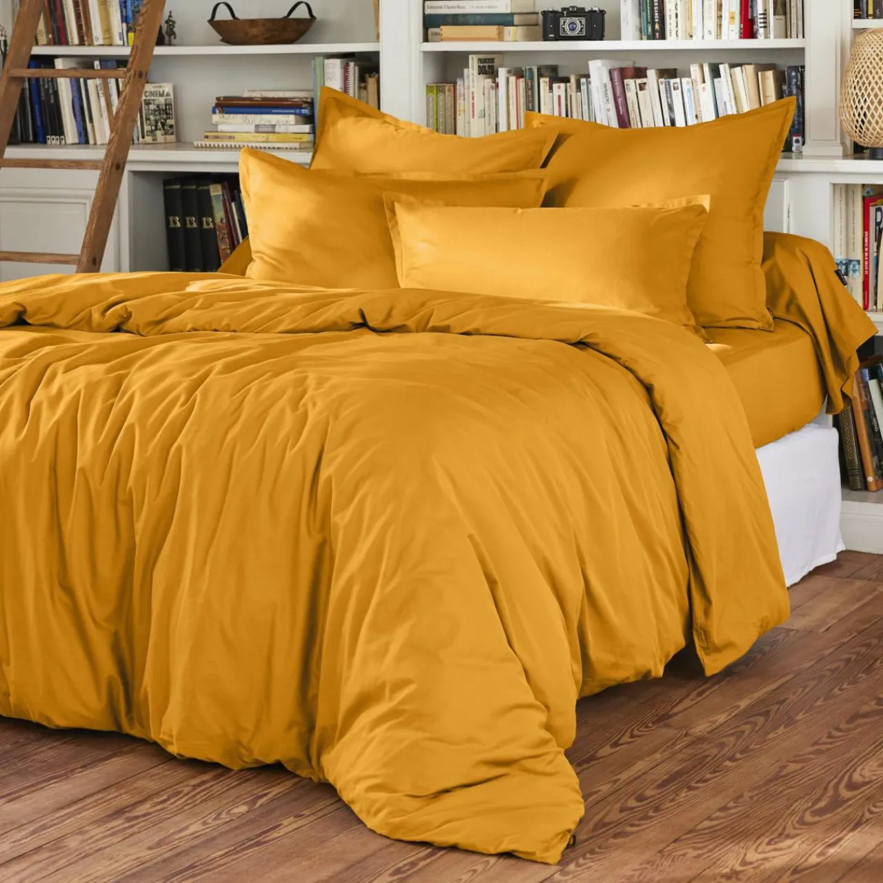 Drap Housse|EMINZA Drap housse percale de coton (90 x 200 cm) Cali Jaune moutarde