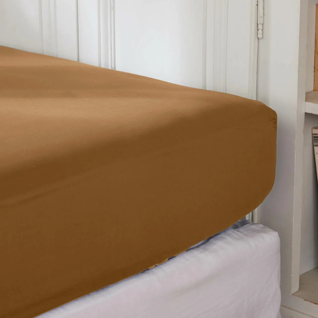 Drap Housse|EMINZA Drap housse percale de coton (90 x 190 cm) Cali Camel