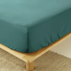 Drap Housse|EMINZA Drap housse percale de coton (160 x 200 cm) Cali Bleu canard