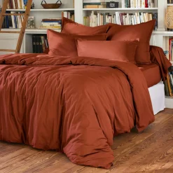 Drap Housse|EMINZA Drap housse percale de coton (90 x 200 cm) Cali Terracotta