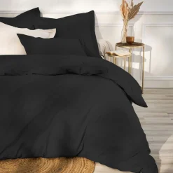 Drap Housse|EMINZA Drap housse percale de coton (90 x 200 cm) Cali Noir