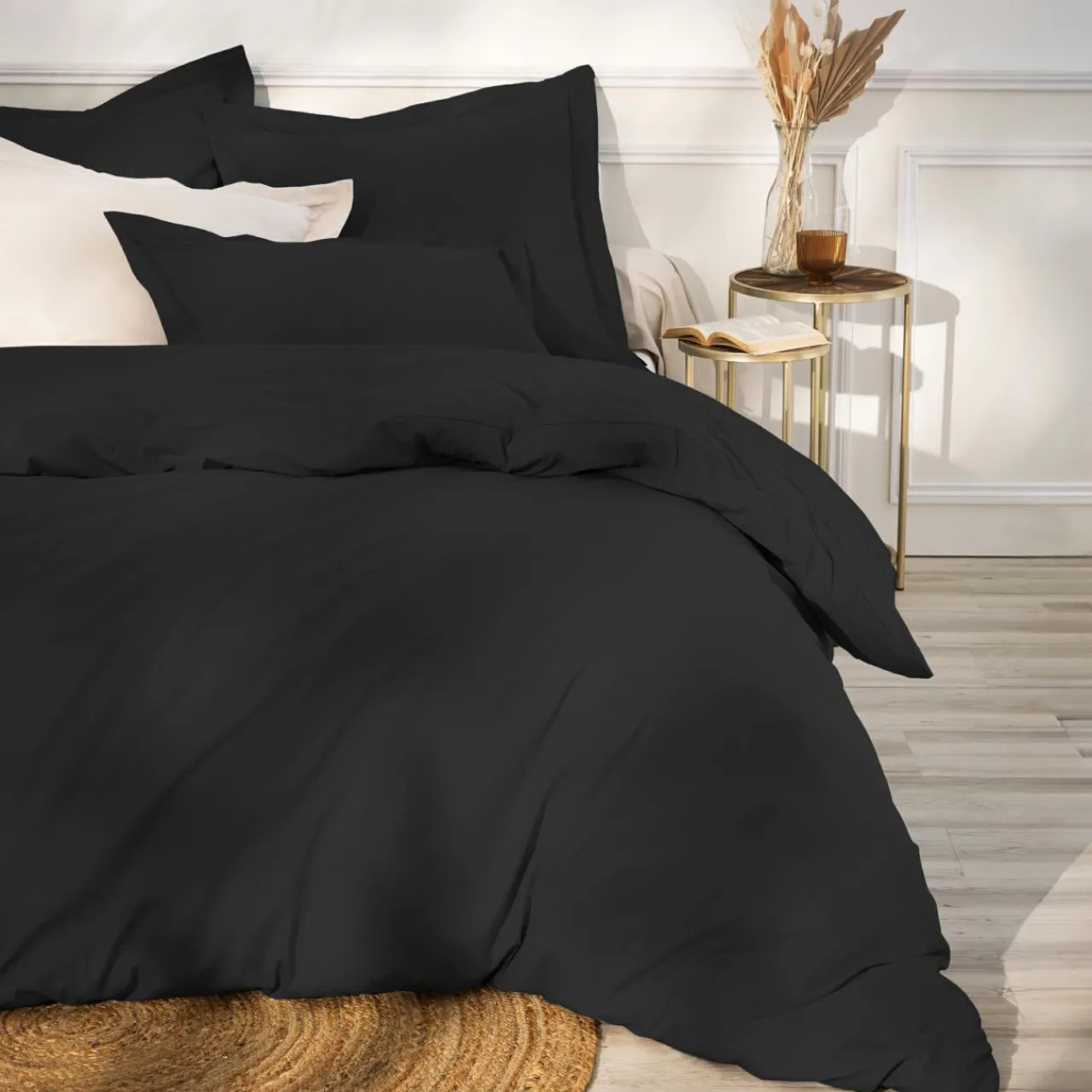 Drap Housse|EMINZA Drap housse percale de coton (90 x 200 cm) Cali Noir
