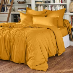 Drap Housse|EMINZA Drap housse percale de coton (160 x 200 cm) Cali Jaune moutarde