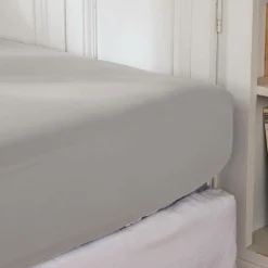 Drap Housse|EMINZA Drap housse percale de coton (90 x 200 cm) Cali Gris clair