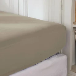 Drap Housse|EMINZA Drap housse percale de coton (200 x 200 cm) Cali Taupe