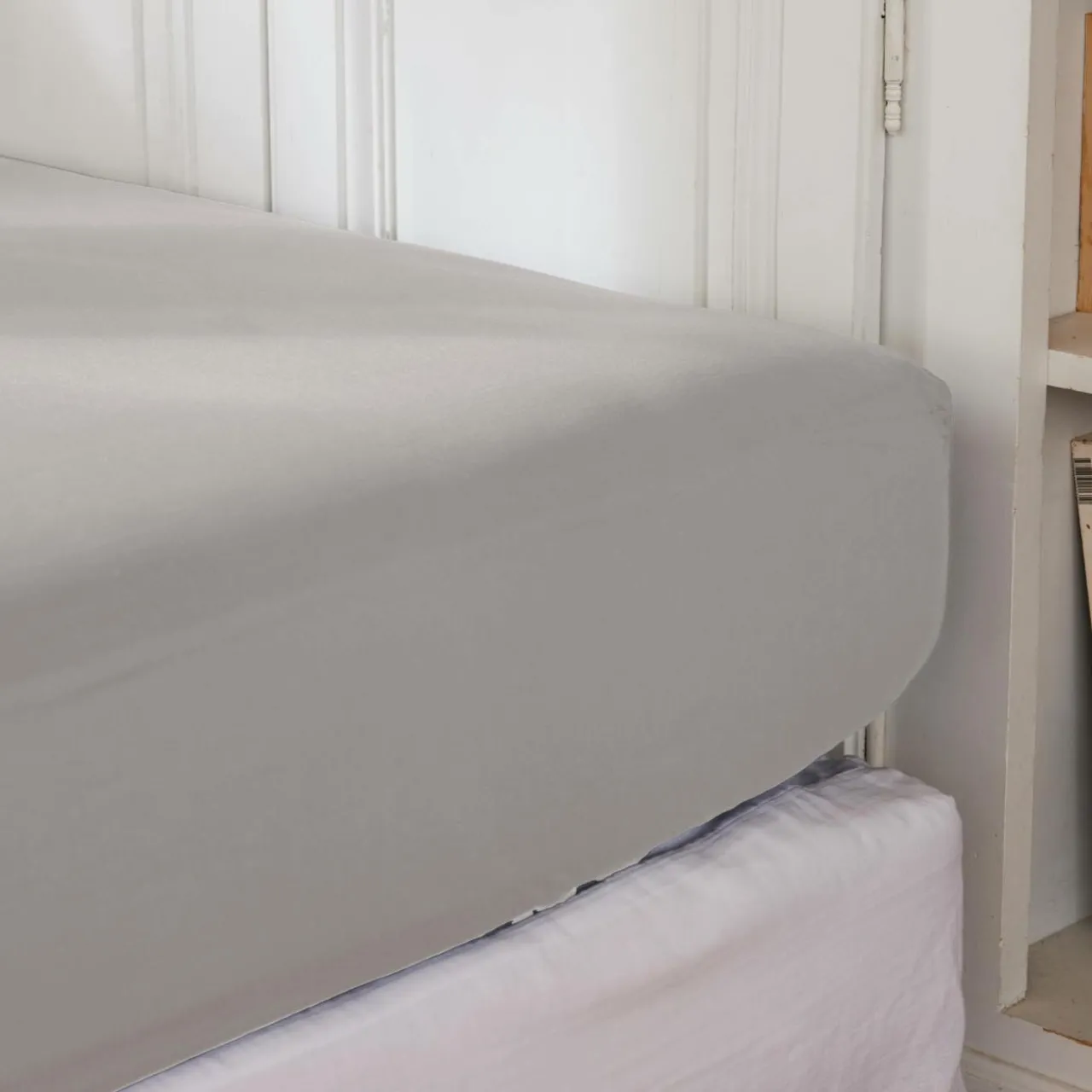 Drap Housse|EMINZA Drap housse percale de coton (90 x 190 cm) Cali Gris clair