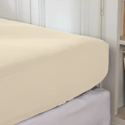 Drap Housse|EMINZA Drap housse percale de coton (90 x 200 cm) Cali Beige