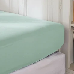 Drap Housse|EMINZA Drap housse percale de coton (160 x 200 cm) Cali Vert Eucalyptus